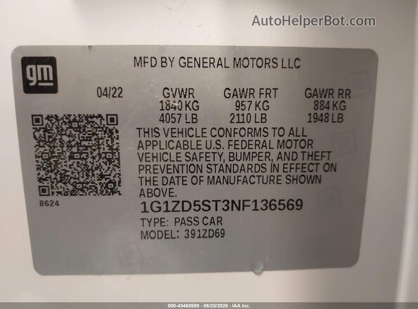 1G1ZD5ST3NF136569 2022 CHEVROLET MALIBU White Շարժիչի բաժամունքի տեսք