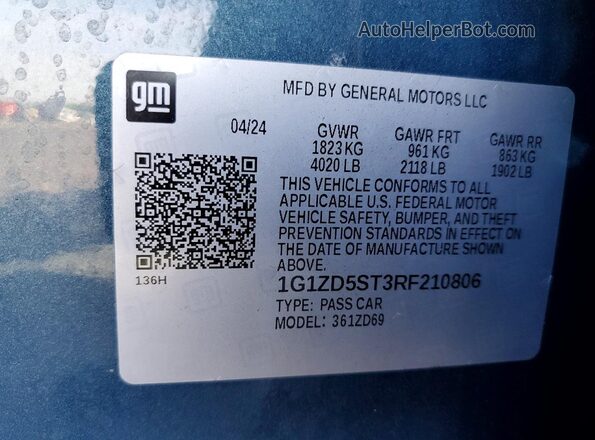 1G1ZD5ST3RF210806 2024 CHEVROLET MALIBU Blue Շարժիչի բաժամունքի տեսք