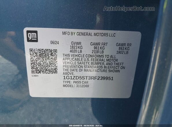 1G1ZD5ST3RF239951 2024 CHEVROLET MALIBU Blue Widok komory silnika