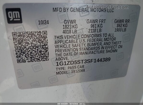 1G1ZD5ST3SF144389 2025 CHEVROLET MALIBU White 