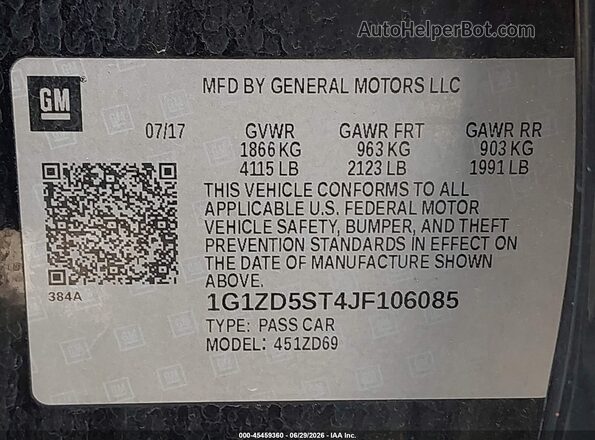 1G1ZD5ST4JF106085 2018 CHEVROLET MALIBU Black Вид підкапотного простору