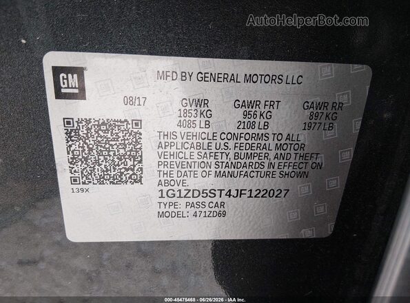 1G1ZD5ST4JF122027 2018 CHEVROLET MALIBU Gray Vista del compartimento del motor