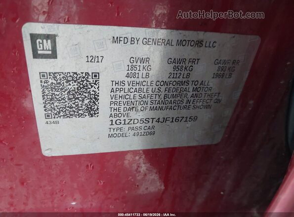 1G1ZD5ST4JF167159 2018 CHEVROLET MALIBU Красный Вид подкапотного пространства