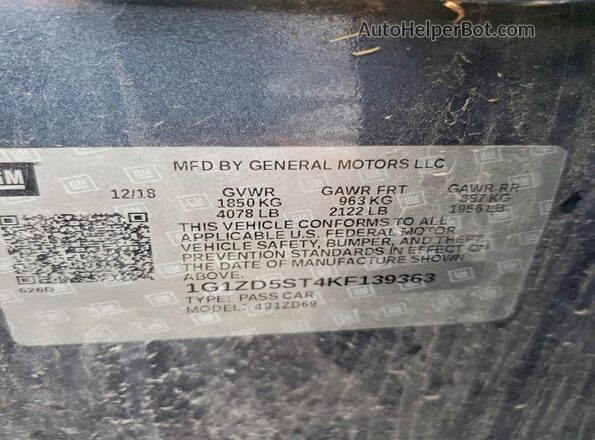 1G1ZD5ST4KF139363 2019 CHEVROLET MALIBU Gray Engine compartment view