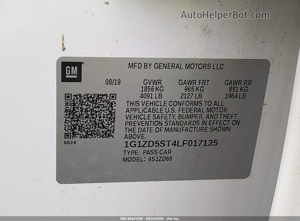 1G1ZD5ST4LF017135 2020 CHEVROLET MALIBU White Vista del compartimento del motor