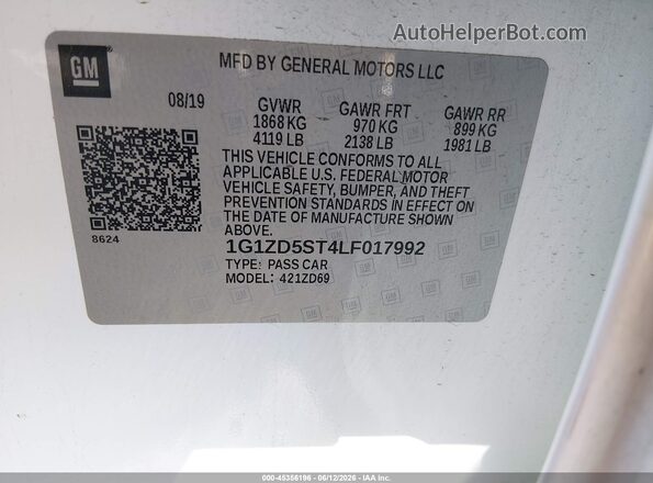 1G1ZD5ST4LF017992 2020 CHEVROLET MALIBU White Vista del compartimento del motor