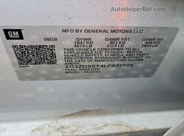 1G1ZD5ST4LF037725 2020 CHEVROLET MALIBU Silver Vista del compartimento del motor