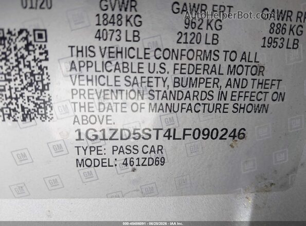 1G1ZD5ST4LF090246 2020 CHEVROLET MALIBU Gray ძრავის განყოფილების ხედი