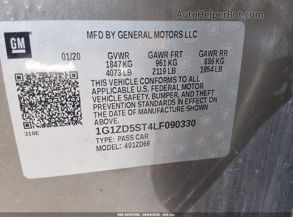 1G1ZD5ST4LF090330 2020 CHEVROLET MALIBU Tan ძრავის განყოფილების ხედი