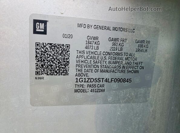 1G1ZD5ST4LF090845 2020 CHEVROLET MALIBU Silver 