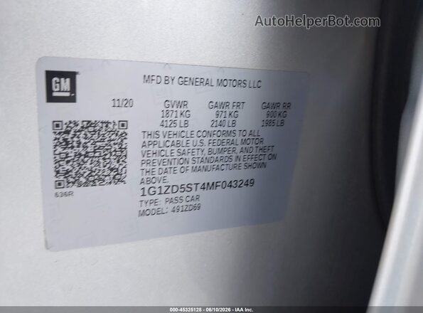 1G1ZD5ST4MF043249 2021 CHEVROLET MALIBU Silver Vista del compartimento del motor
