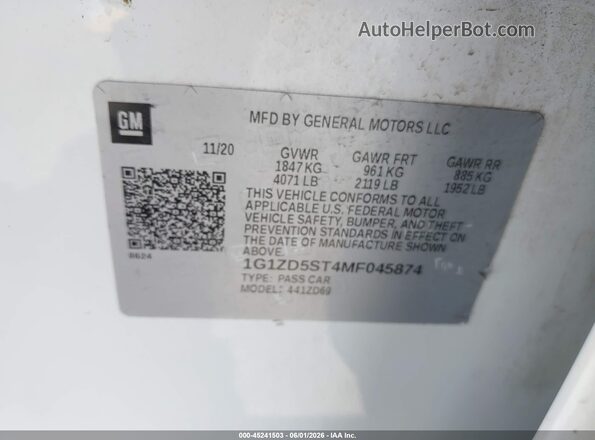 1G1ZD5ST4MF045874 2021 CHEVROLET MALIBU White Widok komory silnika