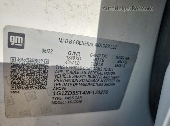 1G1ZD5ST4NF170276 2022 CHEVROLET MALIBU White 