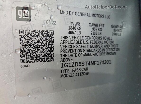 1G1ZD5ST4NF174201 2022 CHEVROLET MALIBU Silver 