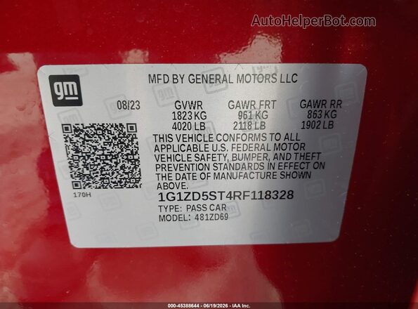 1G1ZD5ST4RF118328 2024 CHEVROLET MALIBU Red Vista del compartimento del motor