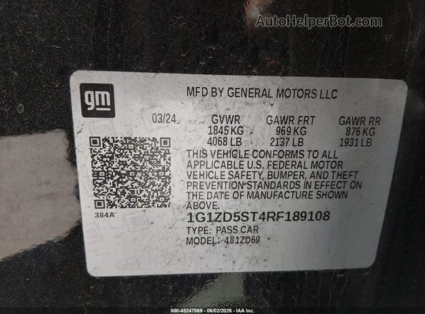 1G1ZD5ST4RF189108 2024 CHEVROLET MALIBU Black Вид підкапотного простору