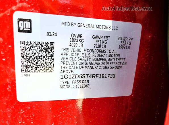 1G1ZD5ST4RF191733 2024 CHEVROLET MALIBU Red Engine compartment view