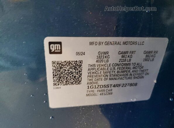 1G1ZD5ST4RF227808 2024 CHEVROLET MALIBU Blue Vista del compartimento del motor