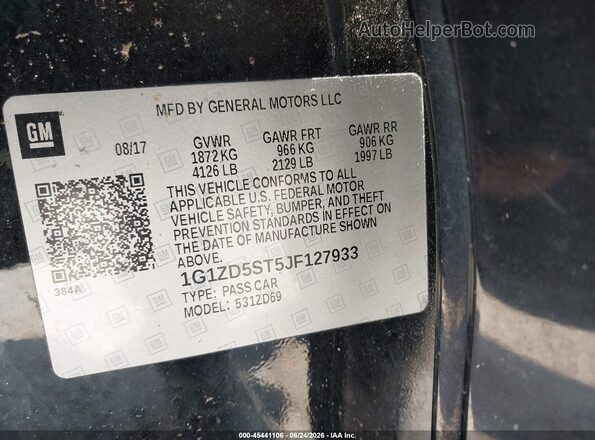 1G1ZD5ST5JF127933 2018 CHEVROLET MALIBU Black Widok komory silnika