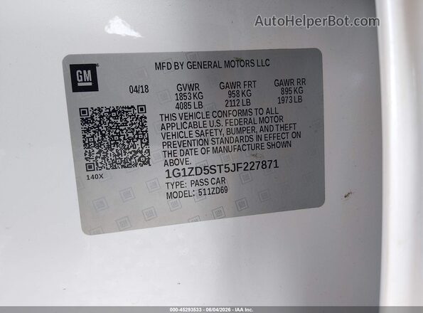 1G1ZD5ST5JF227871 2018 CHEVROLET MALIBU White Vista del compartimento del motor