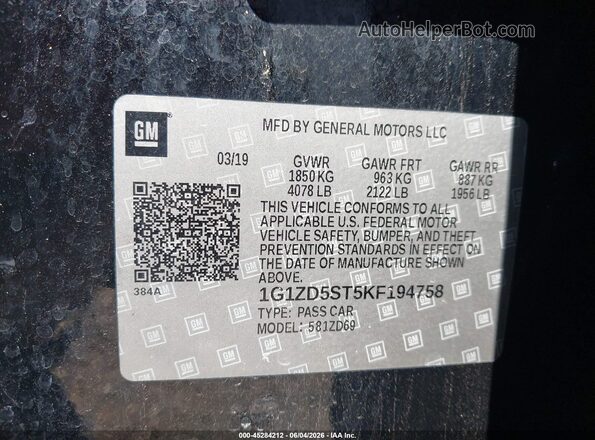 1G1ZD5ST5KF194758 2019 CHEVROLET MALIBU Black Vista del compartimento del motor