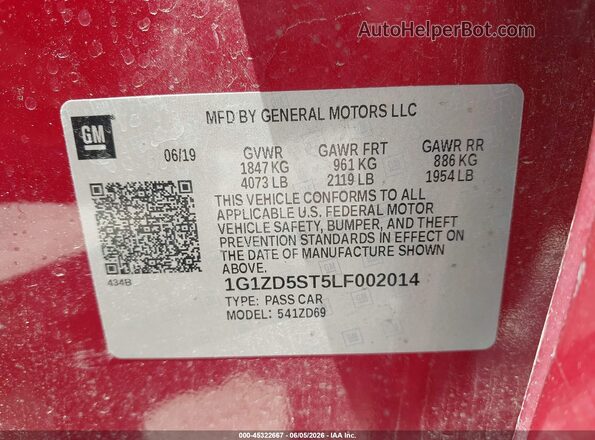 1G1ZD5ST5LF002014 2020 CHEVROLET MALIBU Burgundy Vista del compartimento del motor