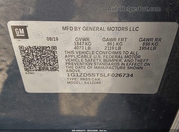 1G1ZD5ST5LF026734 2020 CHEVROLET MALIBU Blue Vista del compartimento del motor