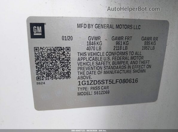1G1ZD5ST5LF080616 2020 CHEVROLET MALIBU White Շարժիչի բաժամունքի տեսք