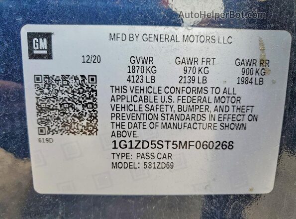 1G1ZD5ST5MF060268 2021 CHEVROLET MALIBU Blue Vista del compartimento del motor