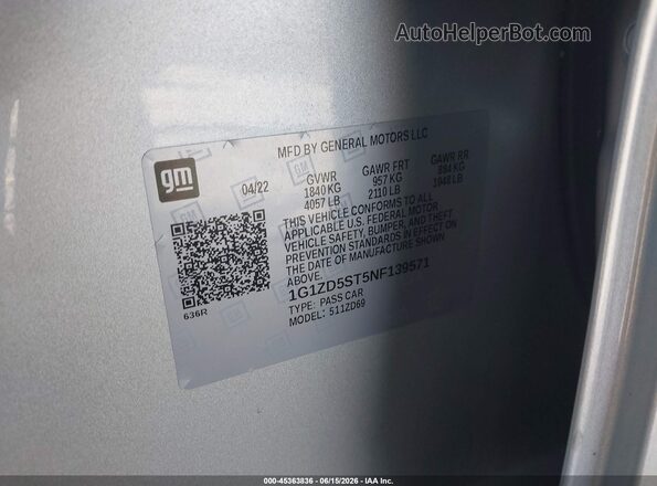 1G1ZD5ST5NF139571 2022 CHEVROLET MALIBU Серебряный Вид подкапотного пространства