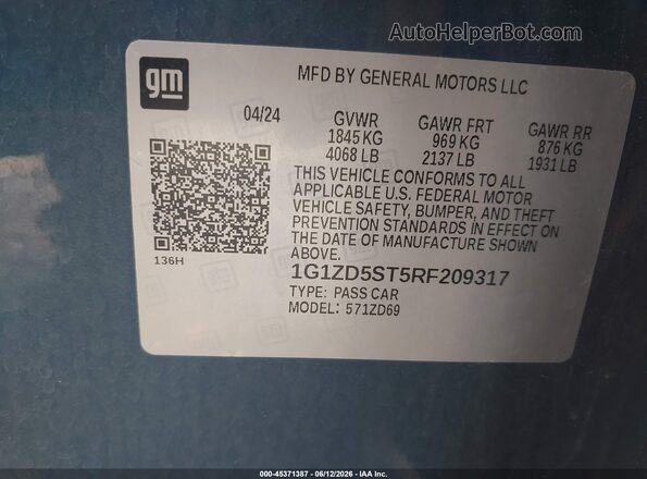 1G1ZD5ST5RF209317 2024 CHEVROLET MALIBU Blue Engine compartment view