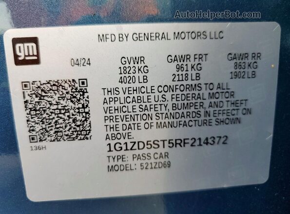 1G1ZD5ST5RF214372 2024 CHEVROLET MALIBU Blue Engine compartment view