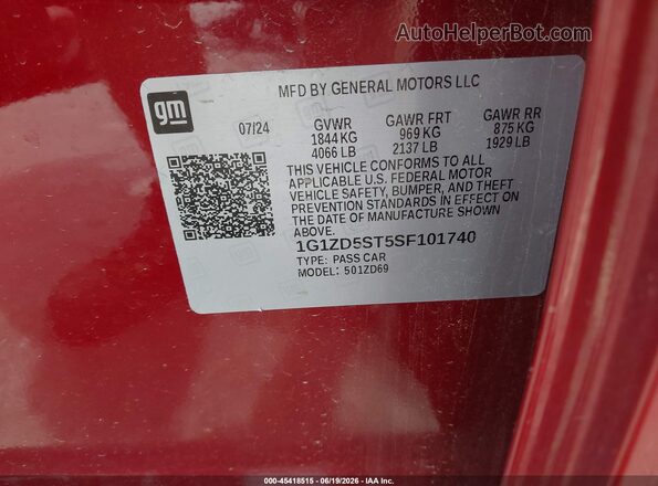 1G1ZD5ST5SF101740 2025 CHEVROLET MALIBU Red Engine compartment view