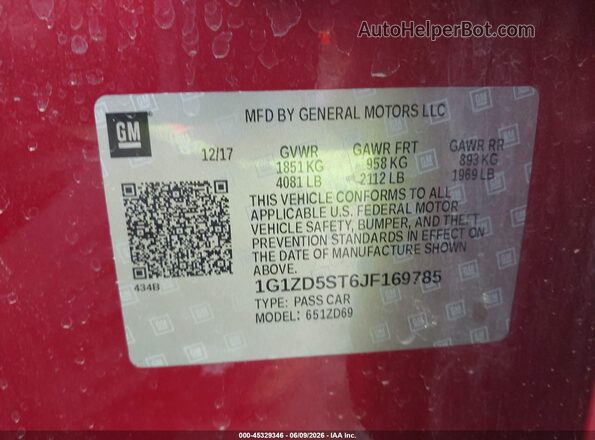 1G1ZD5ST6JF169785 2018 CHEVROLET MALIBU Красный Вид подкапотного пространства