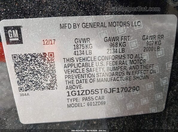 1G1ZD5ST6JF170290 2018 CHEVROLET MALIBU Black Engine compartment view
