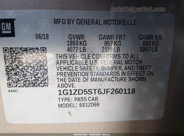 1G1ZD5ST6JF260118 2018 CHEVROLET MALIBU Champagne Вид подкапотного пространства