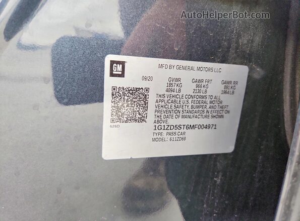 1G1ZD5ST6MF004971 2021 CHEVROLET MALIBU Серый 