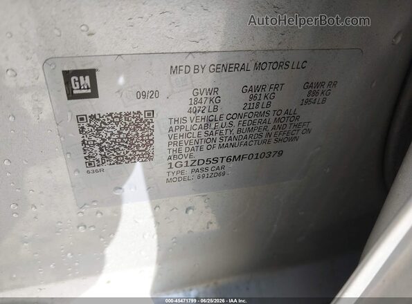 1G1ZD5ST6MF010379 2021 CHEVROLET MALIBU Silver Вид підкапотного простору