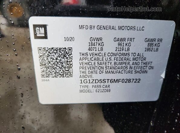 1G1ZD5ST6MF028722 2021 CHEVROLET MALIBU Black Вид наклейки з VIN-кодом