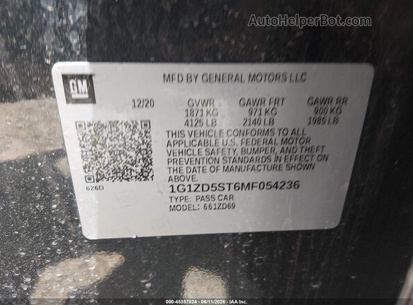 1G1ZD5ST6MF054236 2021 CHEVROLET MALIBU Dark Blue Շարժիչի բաժամունքի տեսք