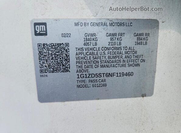 1G1ZD5ST6NF119460 2022 CHEVROLET MALIBU White Շարժիչի բաժամունքի տեսք