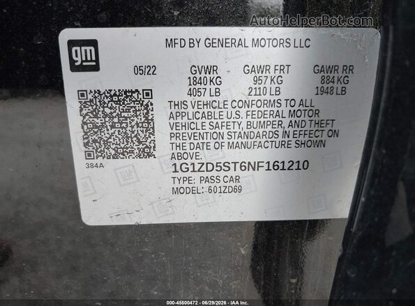 1G1ZD5ST6NF161210 2022 CHEVROLET MALIBU Black Vista del compartimento del motor