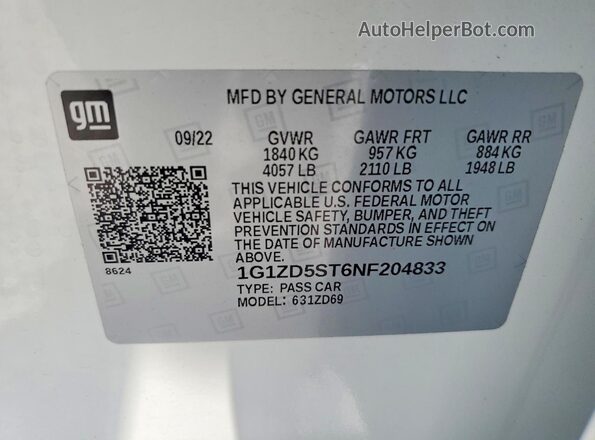 1G1ZD5ST6NF204833 2022 CHEVROLET MALIBU White Vista del compartimento del motor