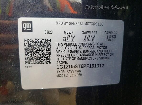 1G1ZD5ST6PF191312 2023 CHEVROLET MALIBU Black VIN sticker view