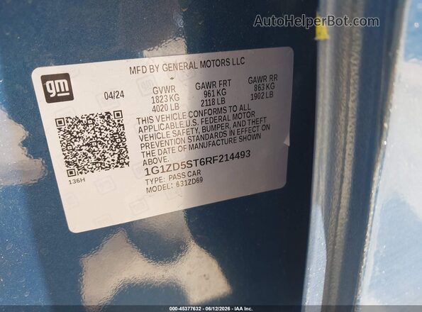1G1ZD5ST6RF214493 2024 CHEVROLET MALIBU Blue Вид підкапотного простору