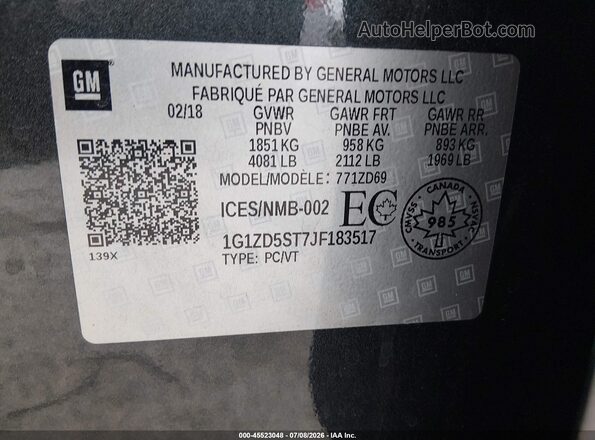1G1ZD5ST7JF183517 2018 CHEVROLET MALIBU Gray Engine compartment view