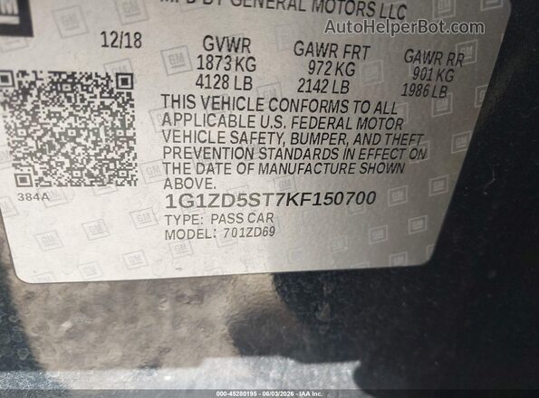 1G1ZD5ST7KF150700 2019 CHEVROLET MALIBU Black Engine compartment view