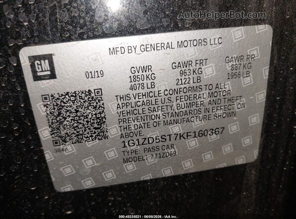1G1ZD5ST7KF160367 2019 CHEVROLET MALIBU Black ძრავის განყოფილების ხედი