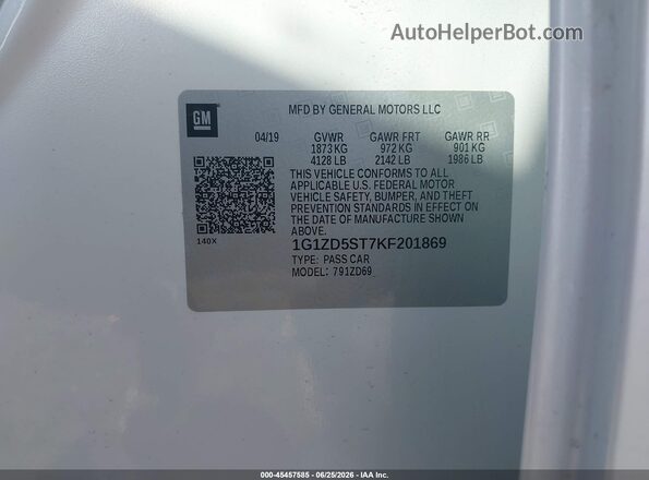 1G1ZD5ST7KF201869 2019 CHEVROLET MALIBU Белый Вид подкапотного пространства
