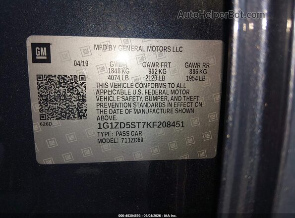 1G1ZD5ST7KF208451 2019 CHEVROLET MALIBU Teal Вид підкапотного простору